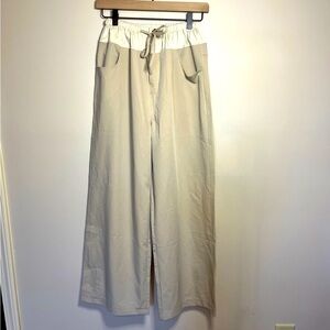 Commense‎ Women's Wide Leg Knotted Pants Khaki Light Brown Medium Drawstring